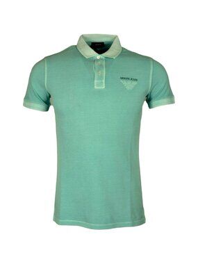 Armani Jeans Mens XL Pique Cotton Slim Fit Seafoam Turquoise Polo 3Y6F03 Logo